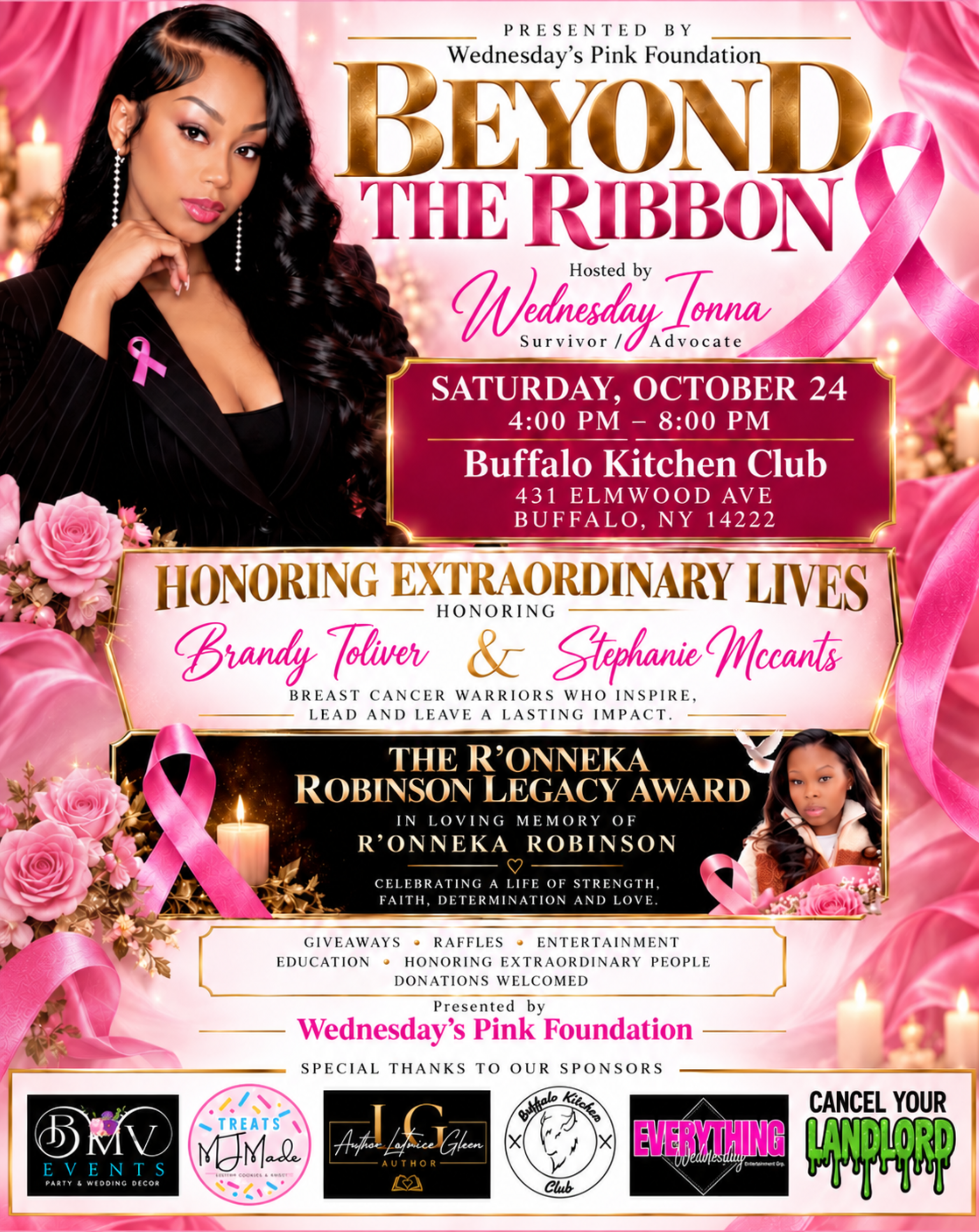 Original Beyond the Ribbon event flyer, including honorees, legacy award, event details, and sponsors.